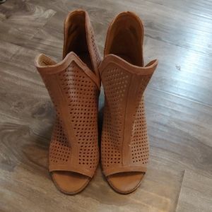 Camel Open Toe High Heel Booties